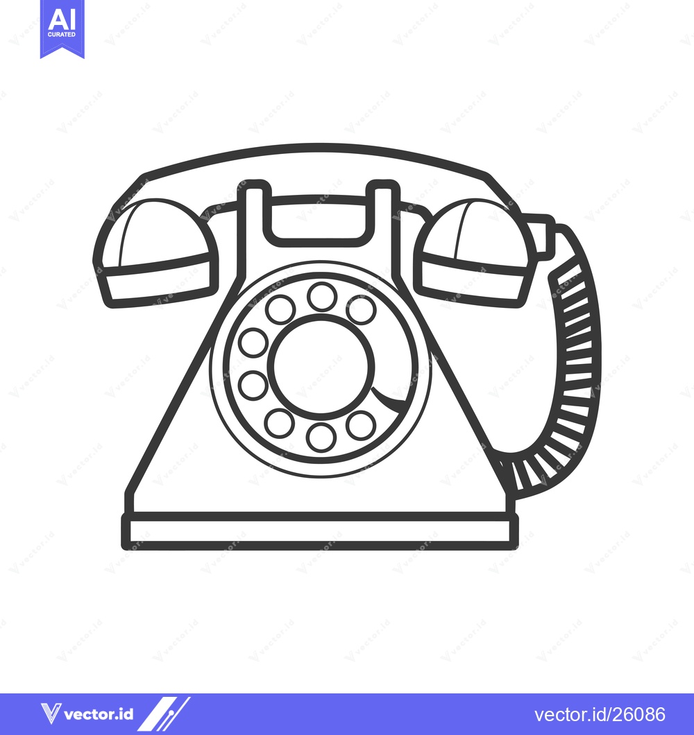 Premium Vector of Black and White Outline of a Vintage Rotary Phone