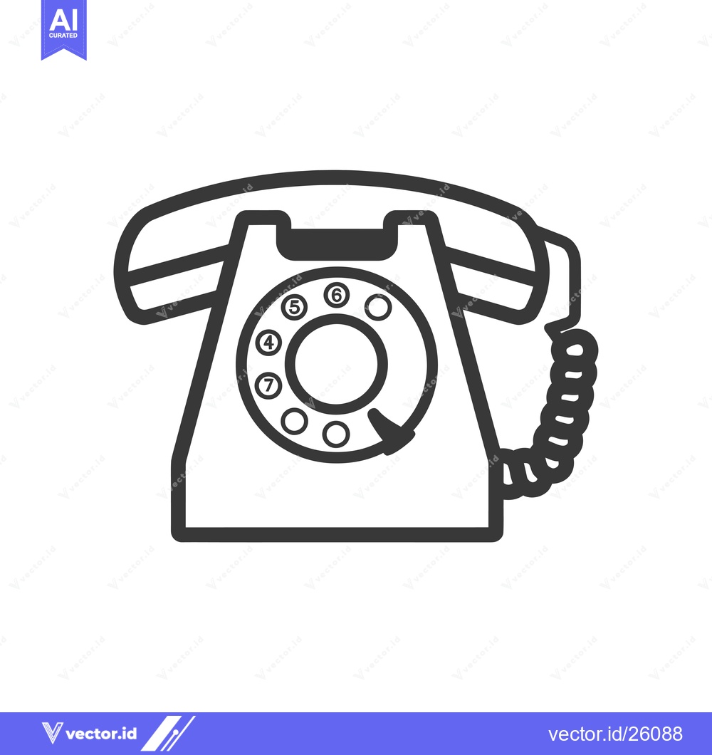 Premium Vector of Black and White Outline of a Vintage Rotary Phone