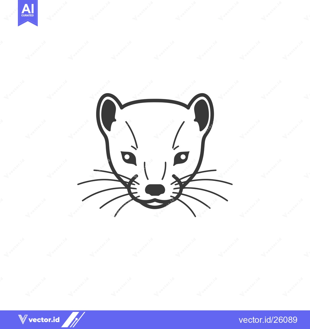 Premium Vector dari Black and white outline of a weasel's head with whiskers
