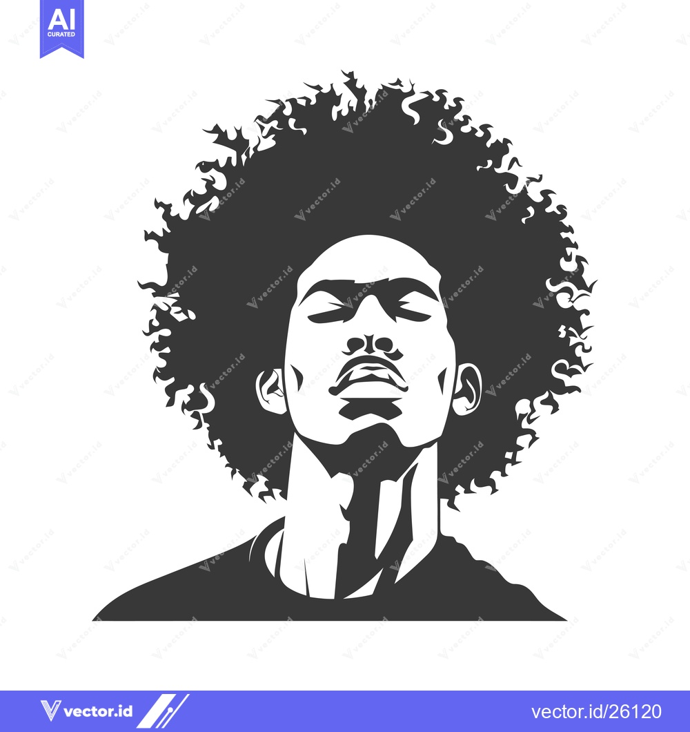 Premium Vector of Black and White Portrait of a Man with Afro Hair