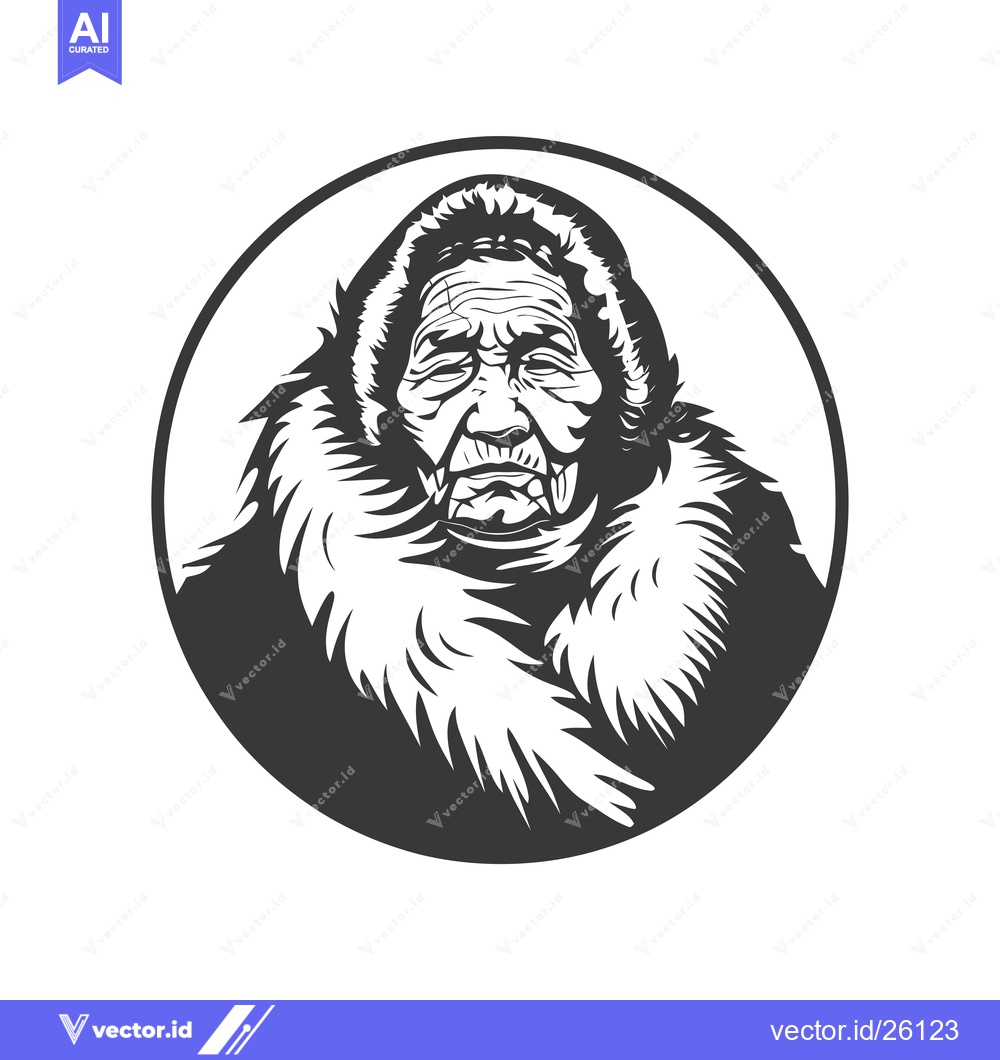 Premium Vector dari Black and White Portrait of an Indigenous Elder in a Fur Hood