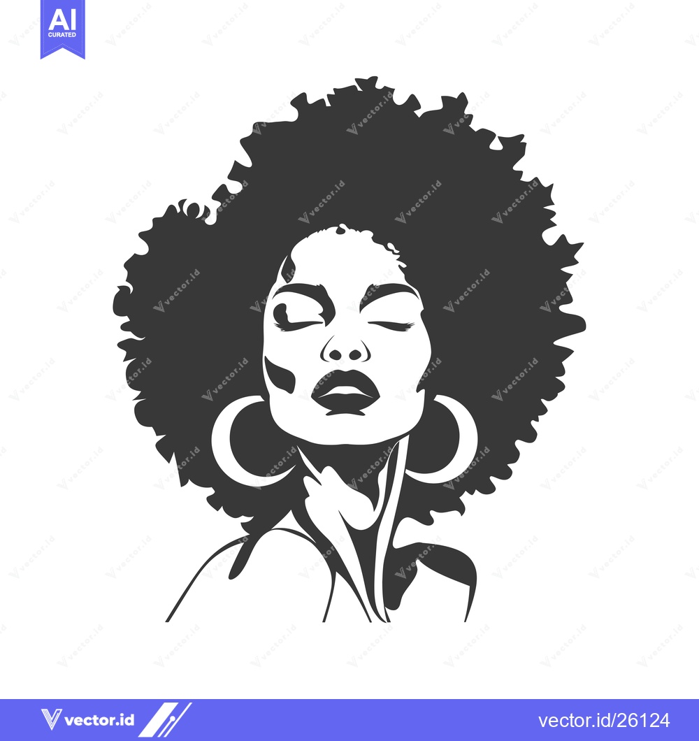 Premium Vector of Black and White Portrait of a Woman with an Afro