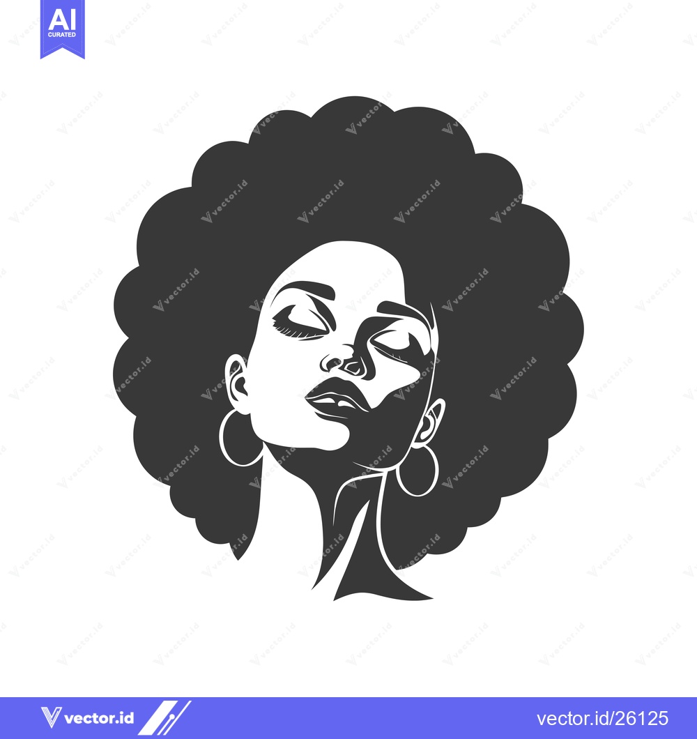 Premium Vector dari Black and White Portrait of a Woman with an Afro