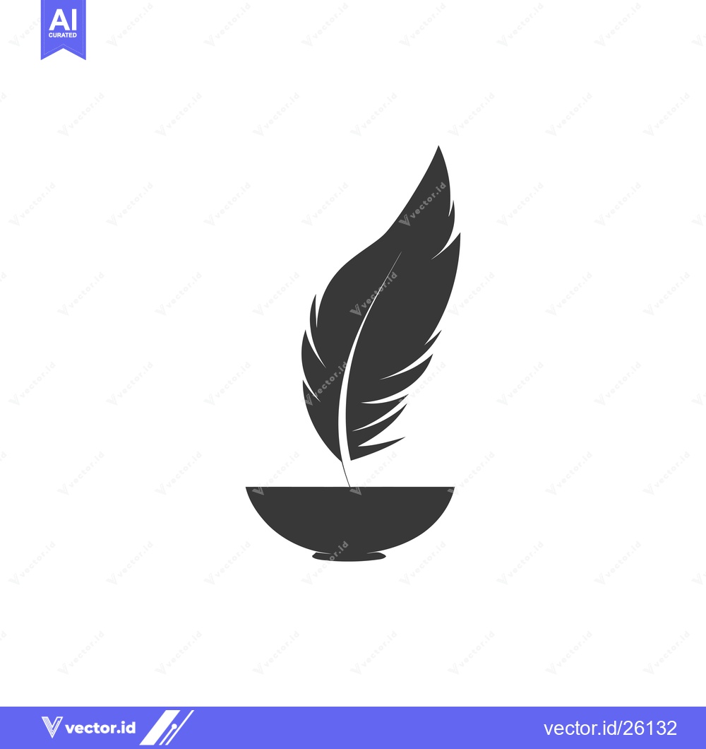 Premium Vector of Black and White Quill Pen in an Inkwell Icon
