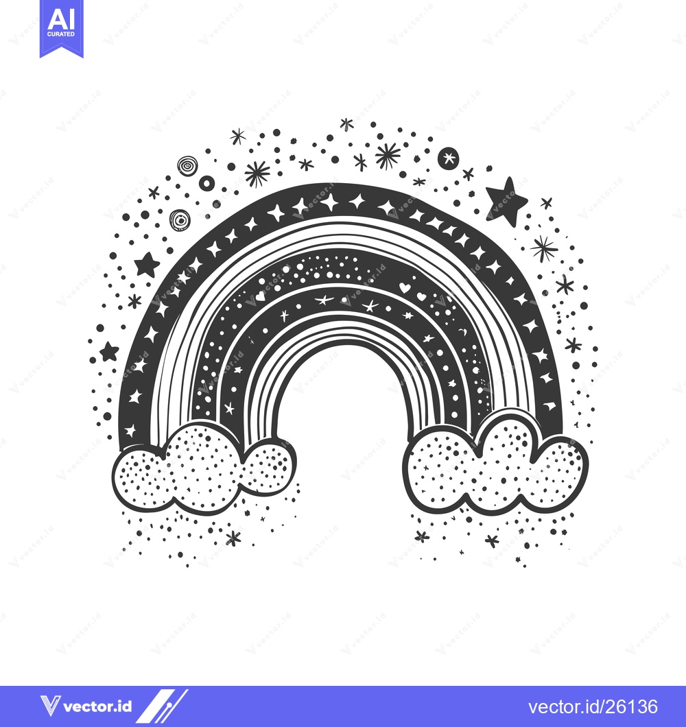Premium Vector of Black and White Rainbow with Stars and Dots