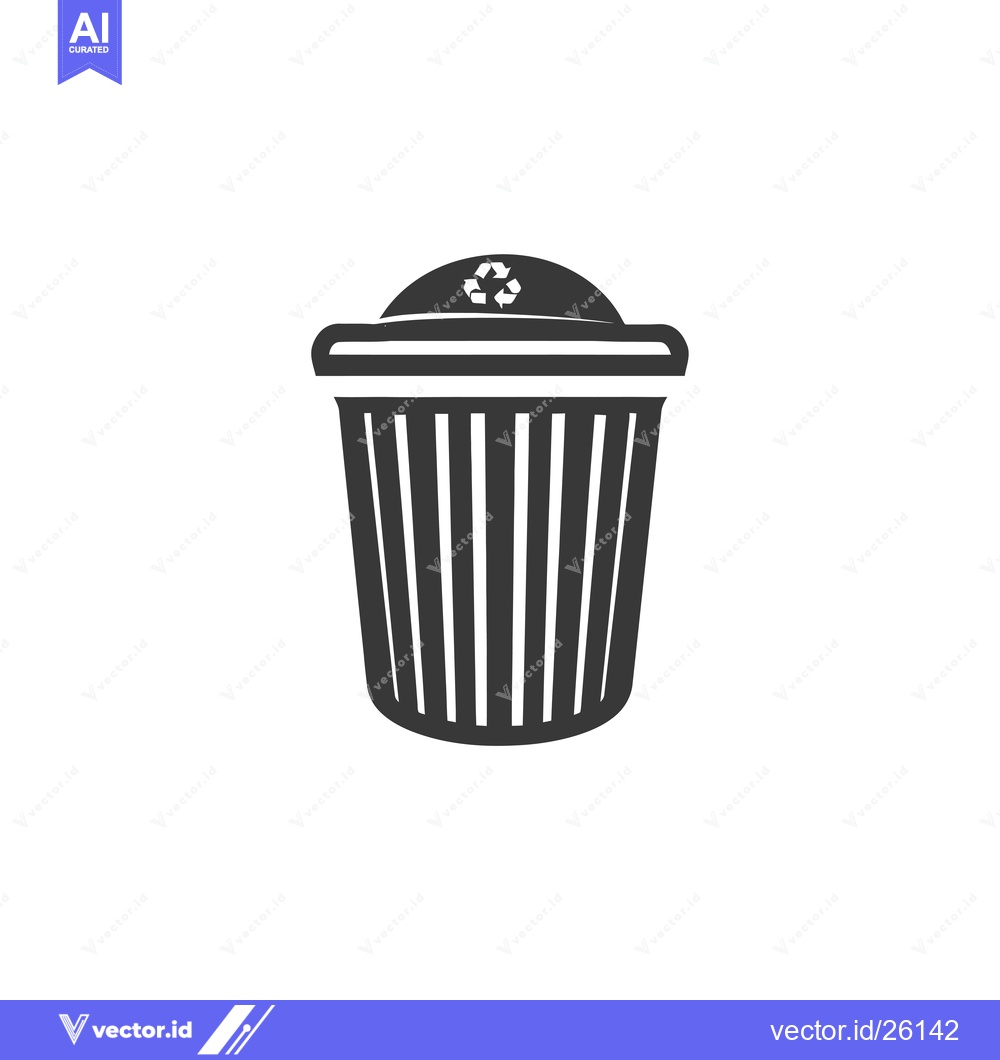 Premium Vector of Black and White Recycling Bin Icon with Recycle Symbol