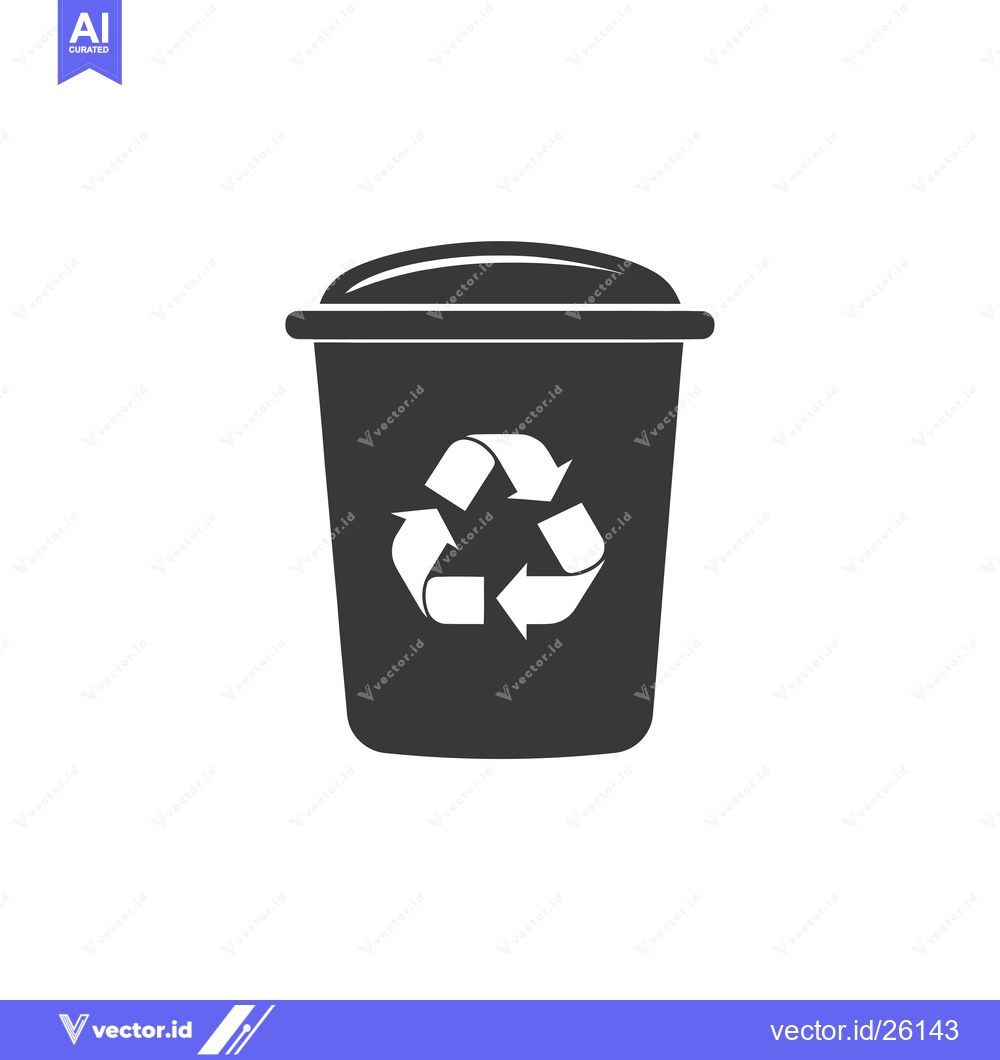 Premium Vector dari Black and White Recycling Bin Icon with Recycle Symbol