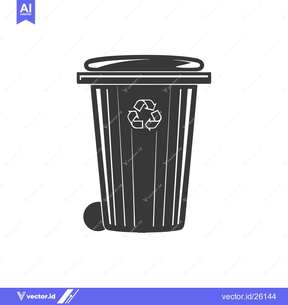 Premium Vector of Black and White Recycling Bin with Recycle Symbol