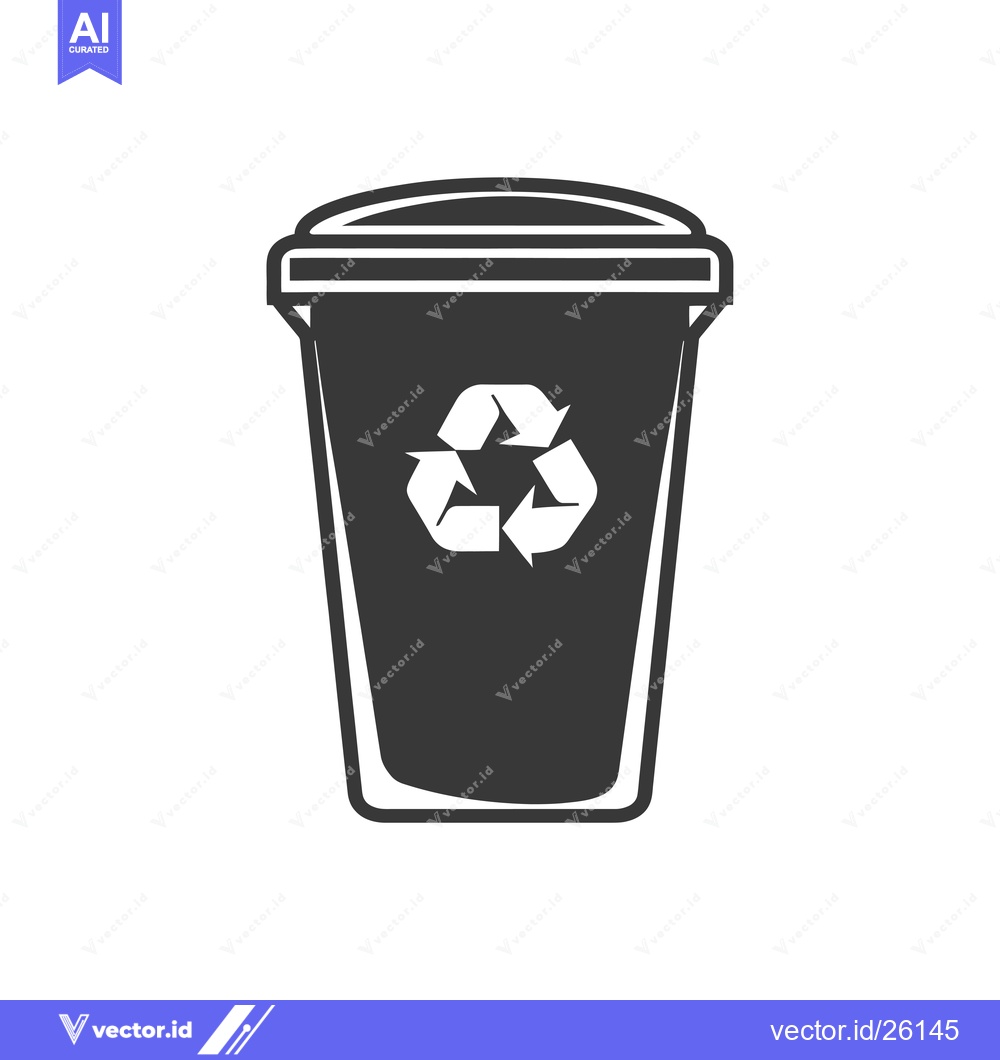 Premium Vector of Black and White Recycling Bin with Recycle Symbol