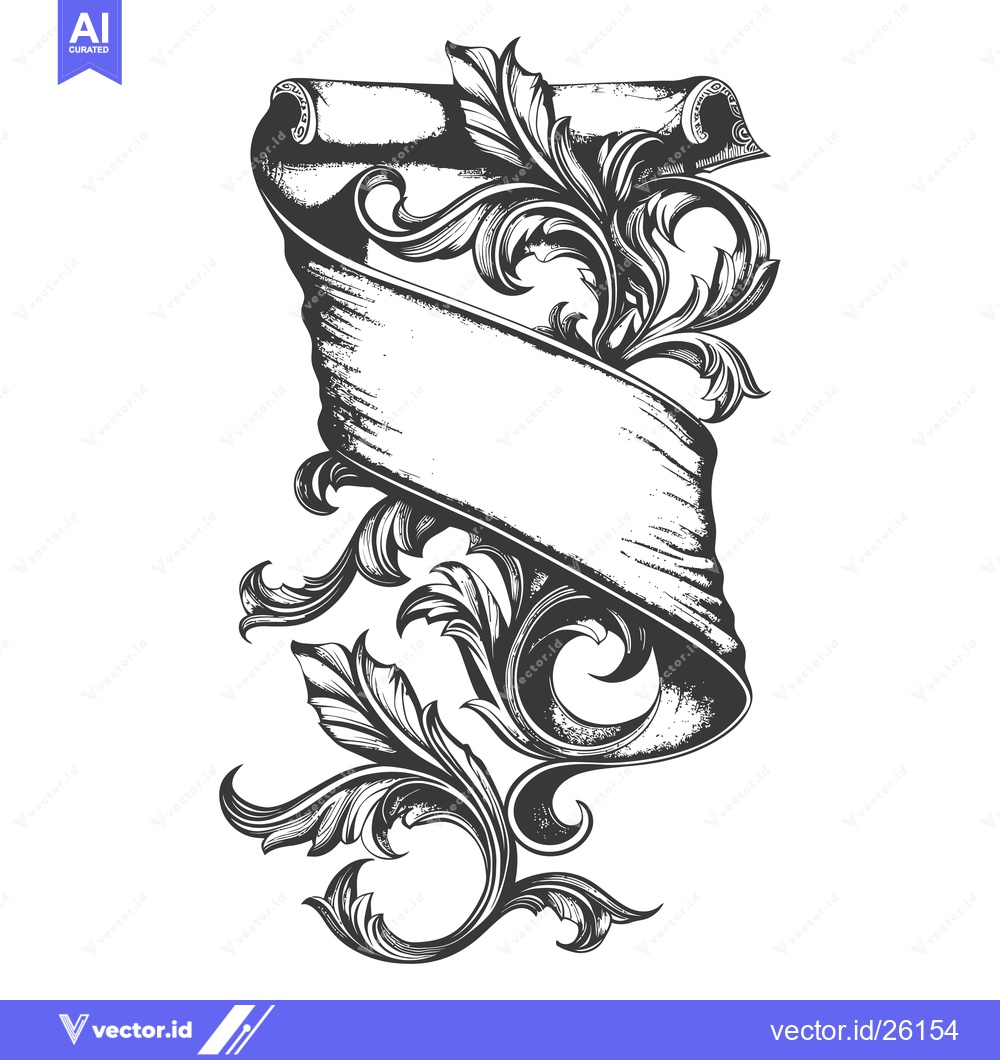 Premium Vector dari Black and White Scroll Banner with Ornamental Swirls