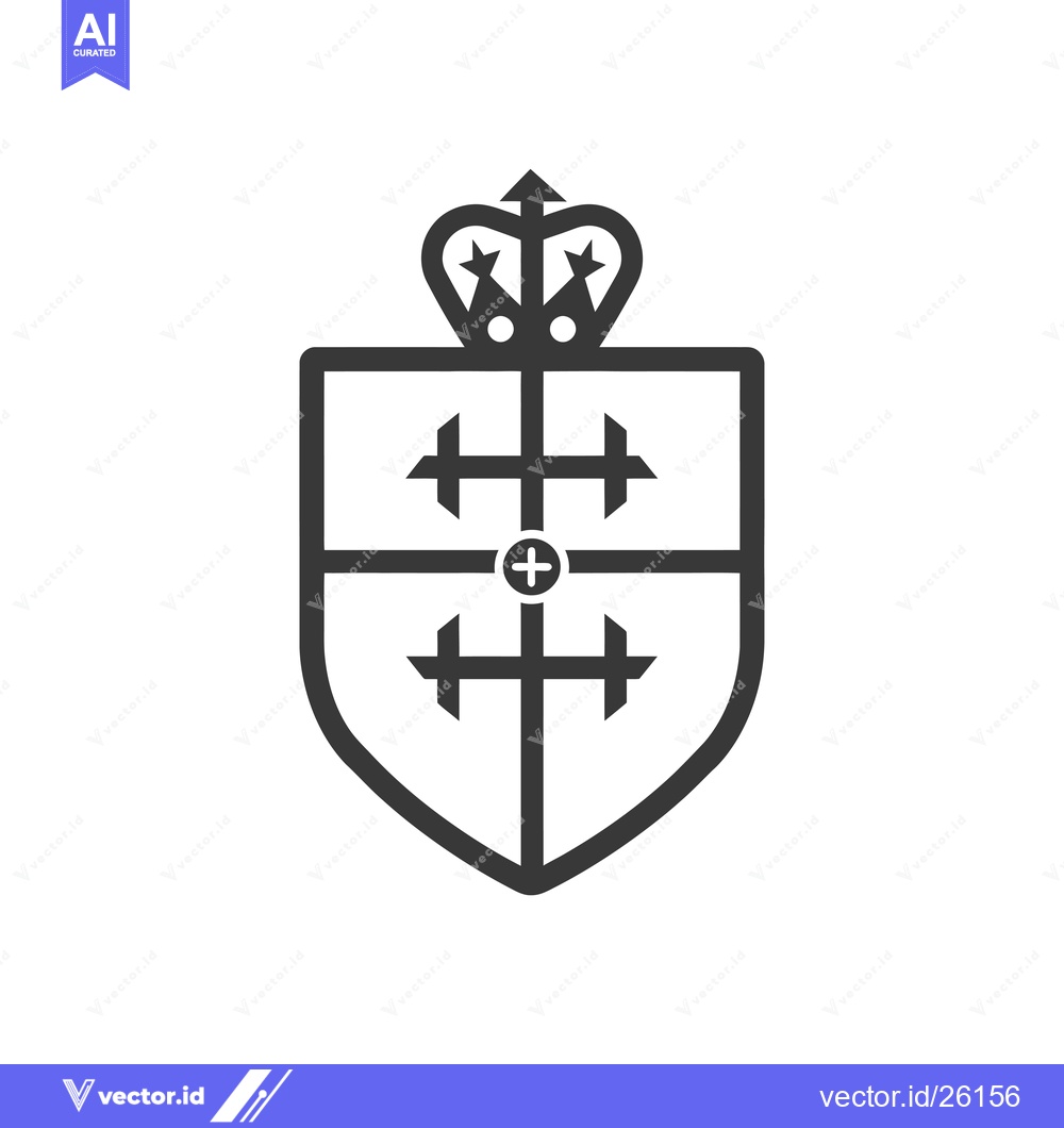 Premium Vector of Black and White Shield with Crown and Cross Design