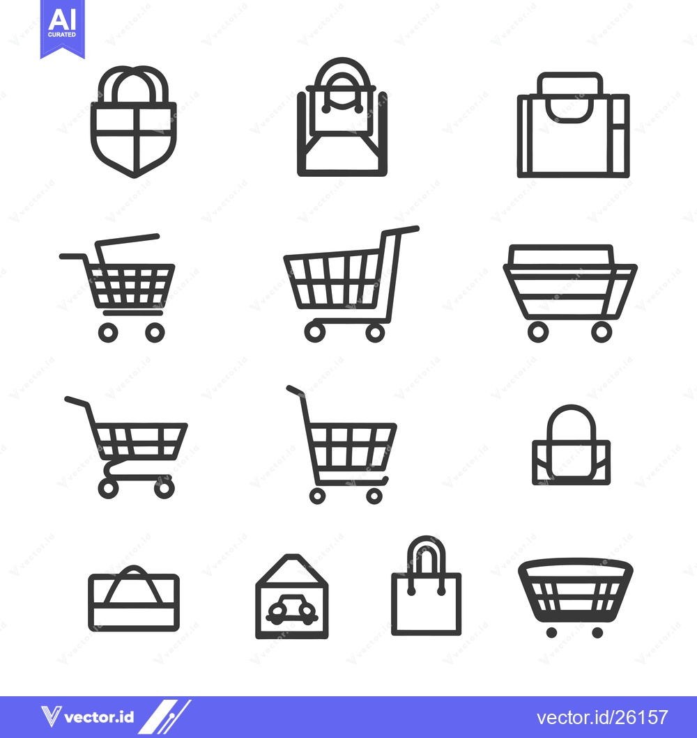 Premium Vector of Black and White Shopping Cart and Bag Icons