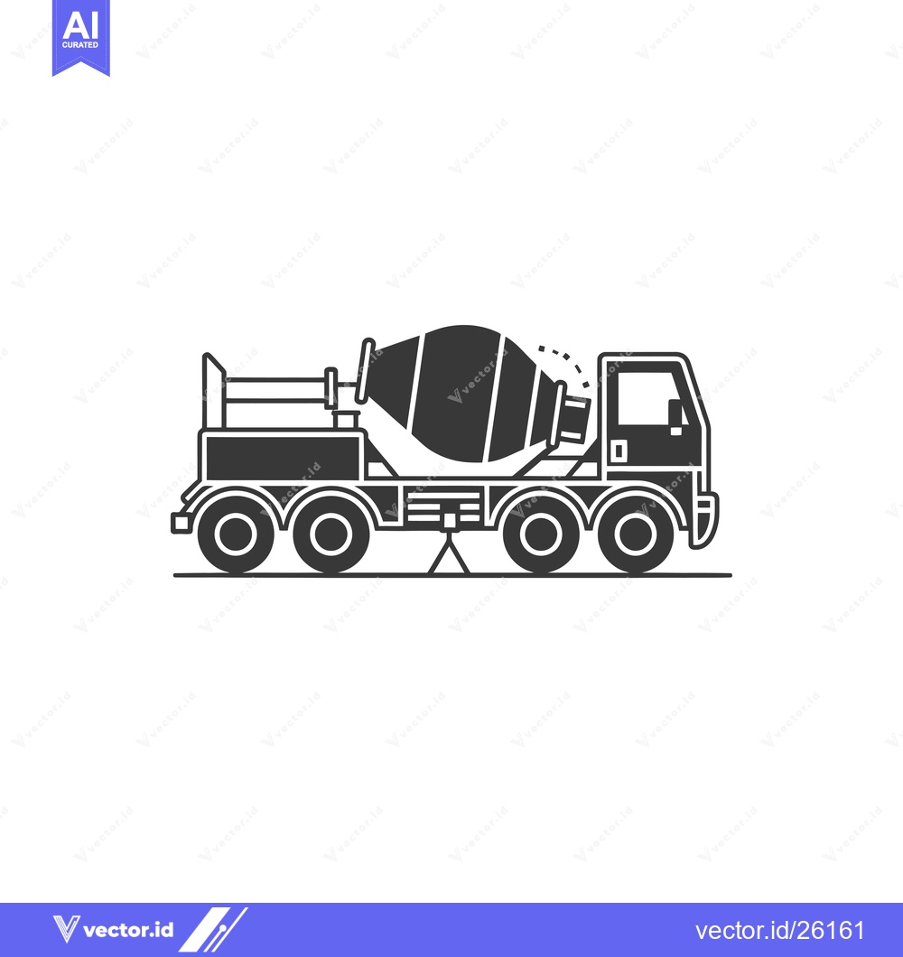 Premium Vector dari Black and White Side View Illustration of a Concrete Mixer Truck