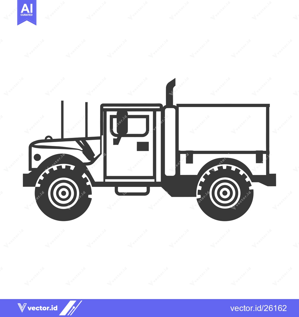 Premium Vector of Black and White Side View Illustration of a Military Truck