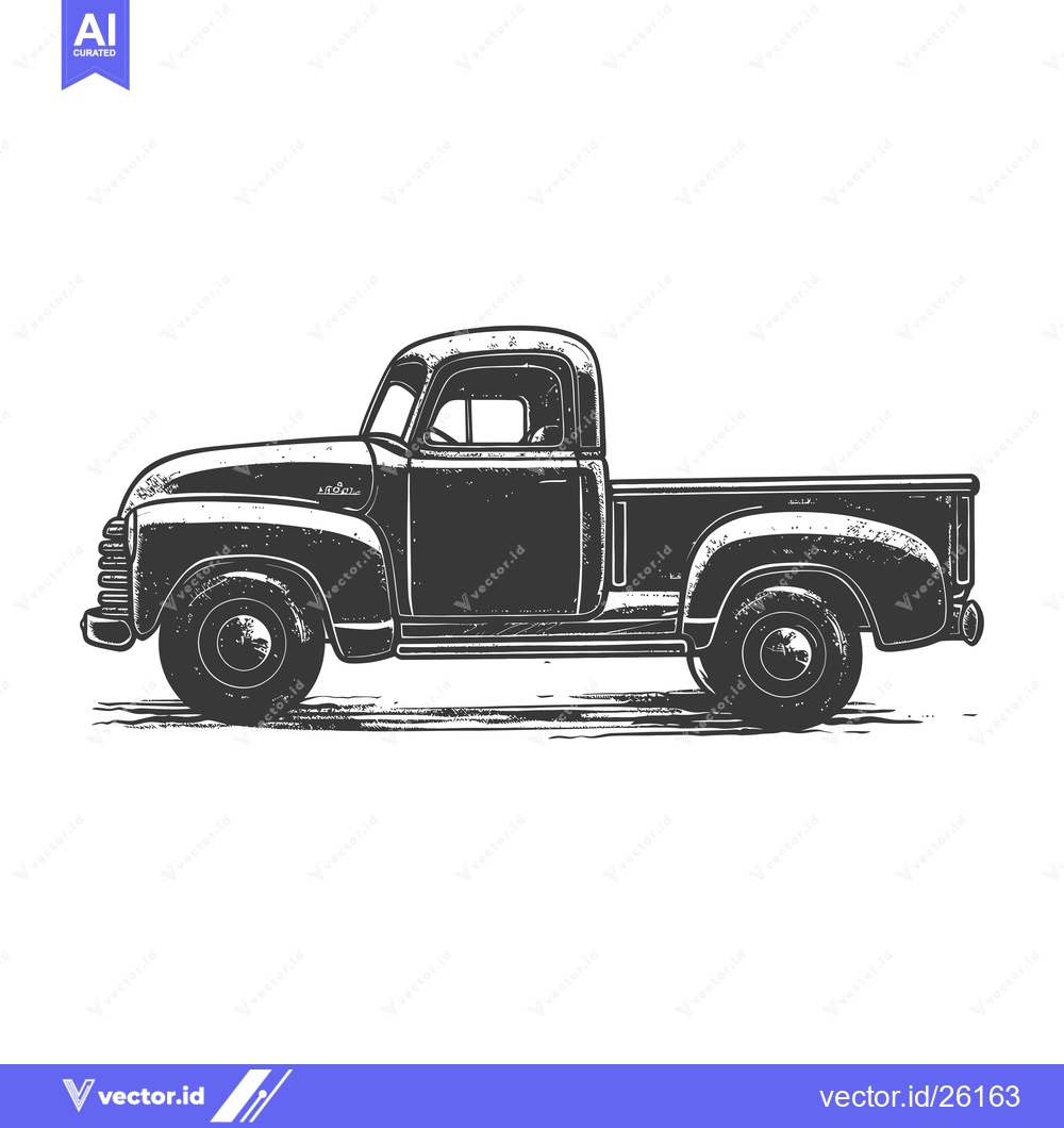 Premium Vector dari Black and White Side View Illustration of a Vintage Pickup Truck