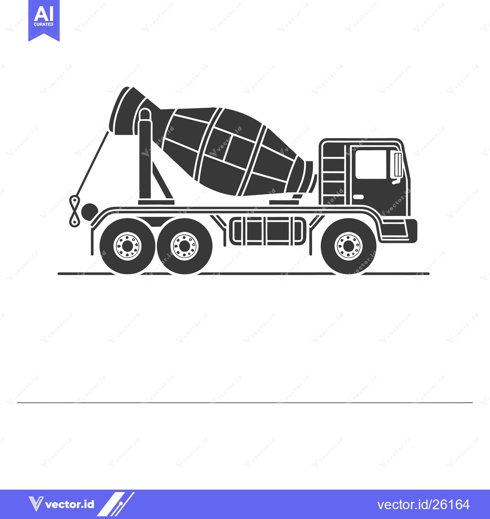Premium Vector of Black and White Side View of a Cement Mixer Truck