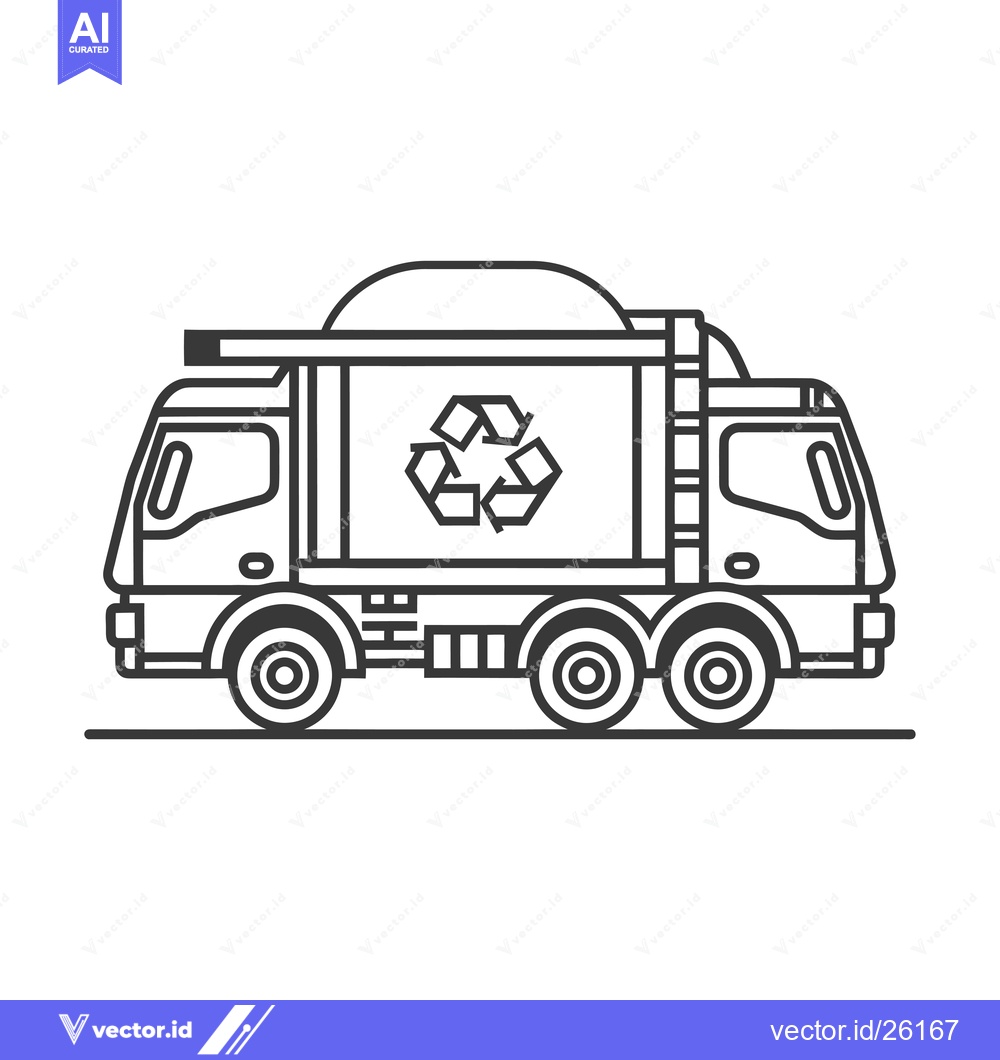 Premium Vector of Black and White Side View of a Recycling Truck