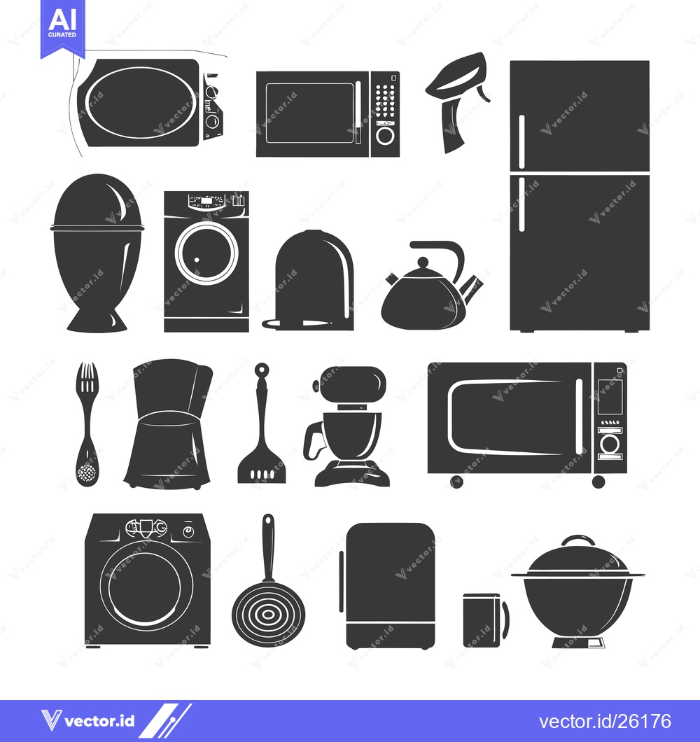 Premium Vector dari Black and White Silhouette Icons of Kitchen and Household Appliances