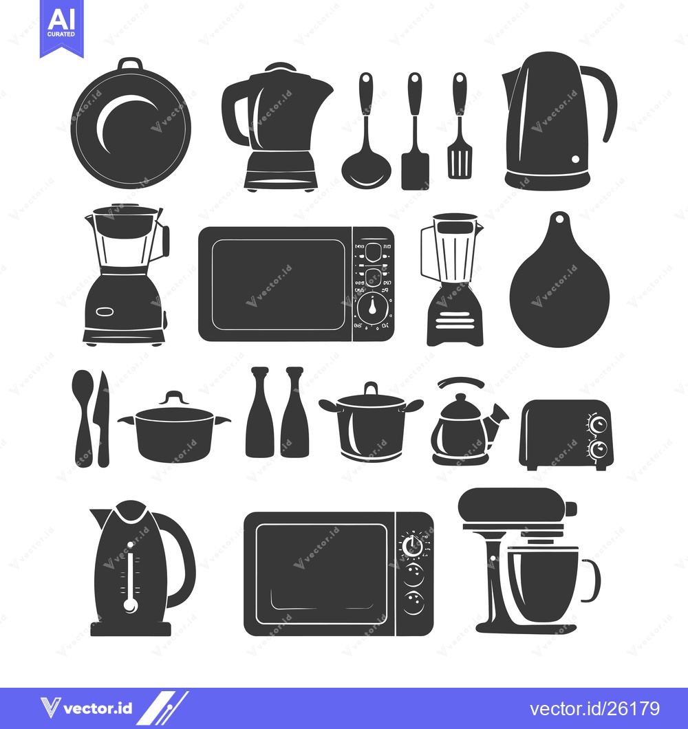 Premium Vector dari Black and White Silhouette Icons of Kitchen Appliances and Utensils