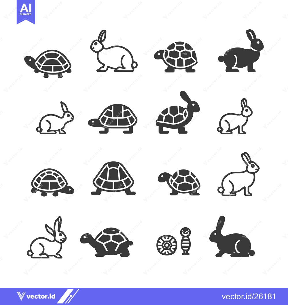 Premium Vector dari Black and White Silhouette Icons of Rabbits and Turtles
