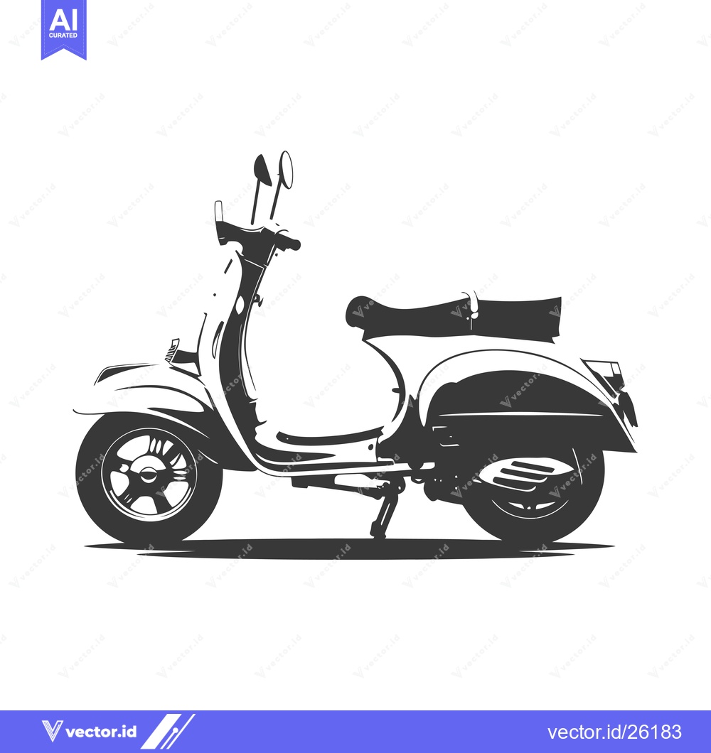 Premium Vector dari Black and white silhouette illustration of a classic scooter