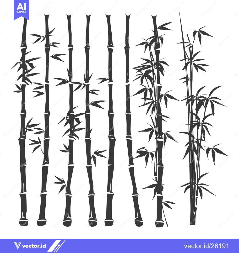 Premium Vector of Black and White Silhouette Illustrations of Bamboo Plants
