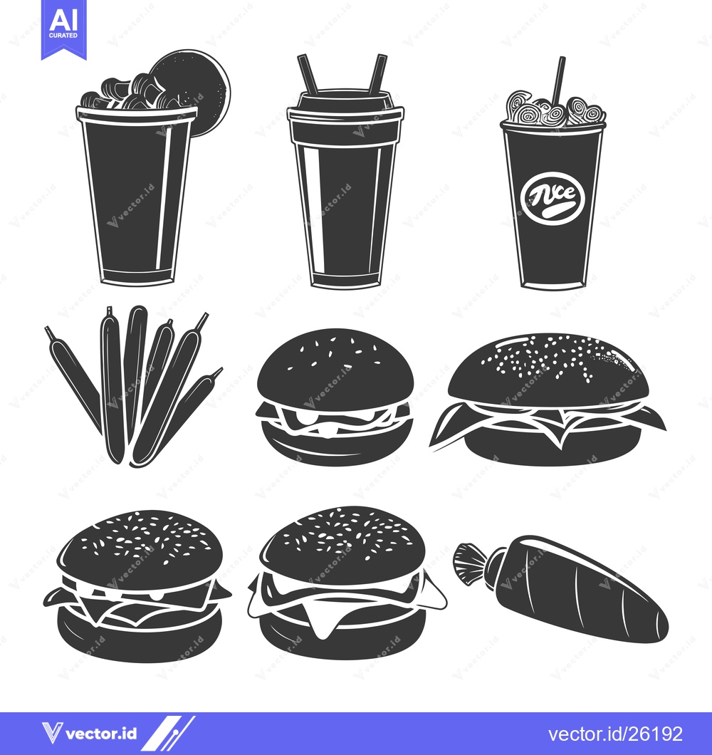 Premium Vector dari Black and White Silhouette Illustrations of Fast Food Items