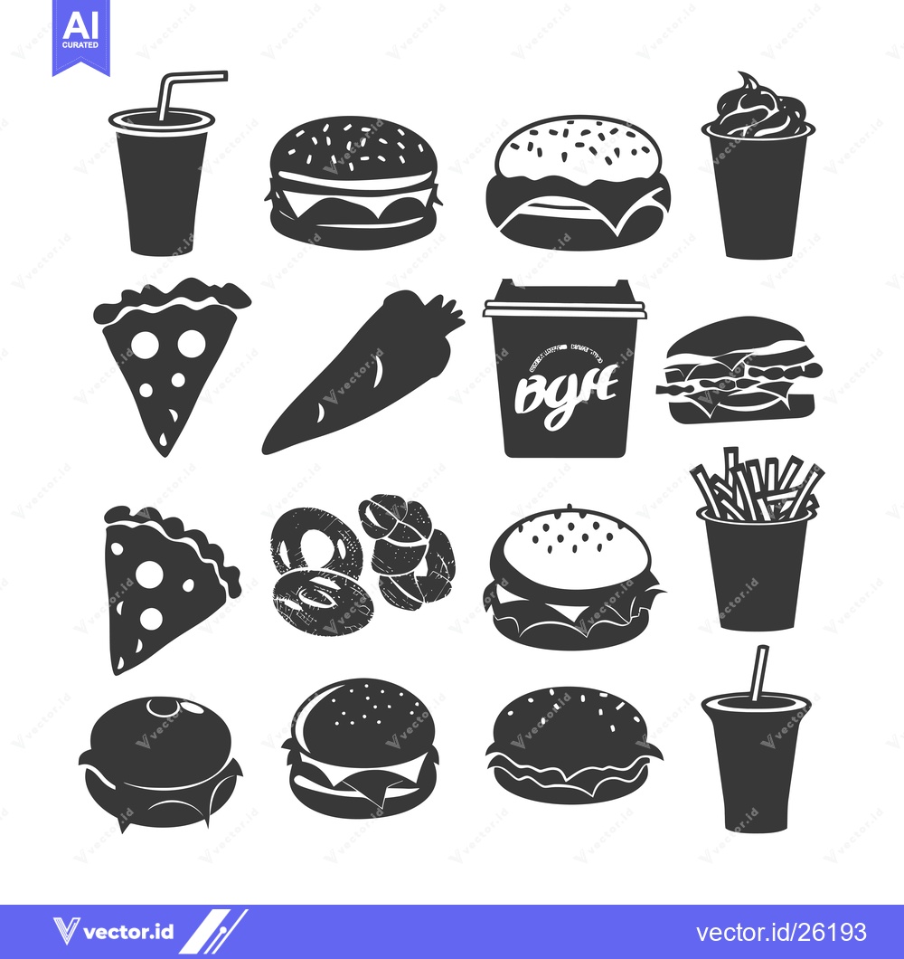 Premium Vector of Black and White Silhouette Illustrations of Fast Food Items