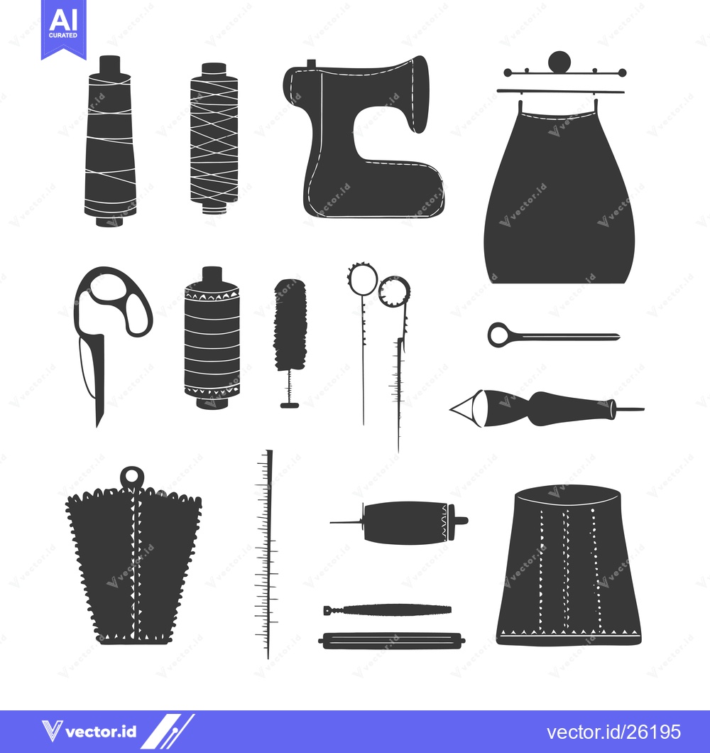Premium Vector dari Black and White Silhouette Illustrations of Sewing Tools and Equipment