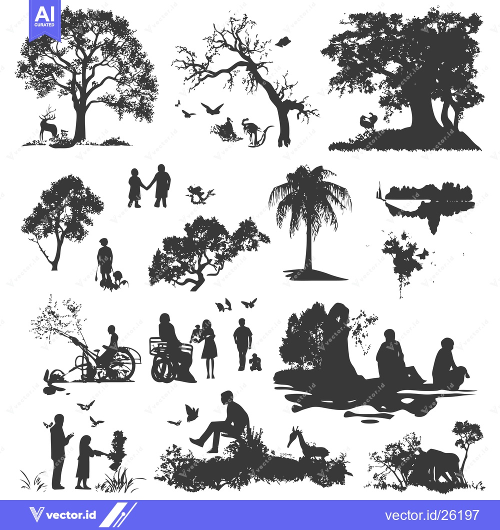 Premium Vector dari Black and White Silhouette Illustrations of Various Nature Scenes