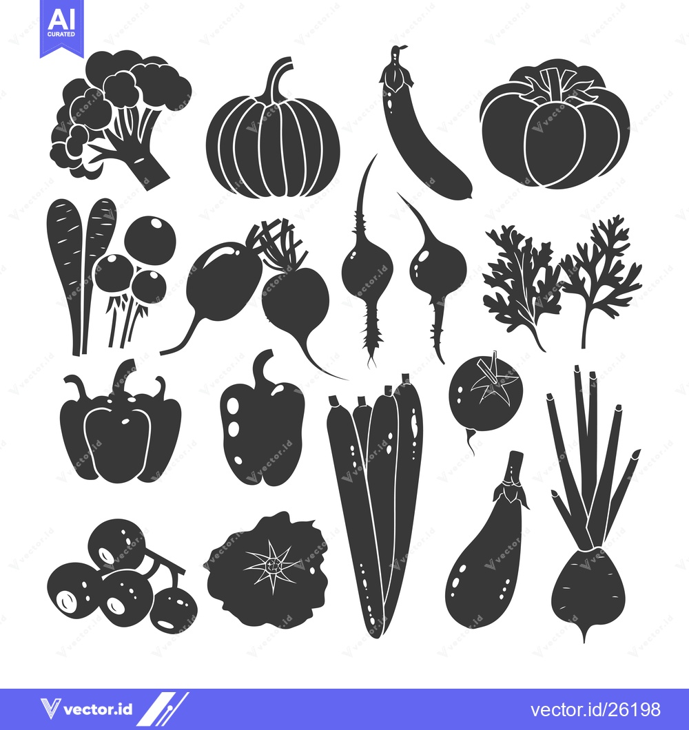 Premium Vector dari Black and White Silhouette Illustrations of Various Vegetables