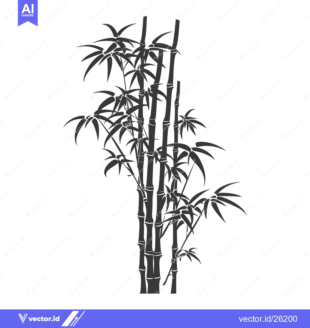 Premium Vector of Black and White Silhouette of a Bamboo Plant
