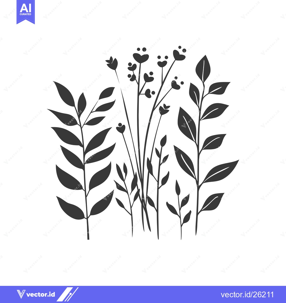 Premium Vector of Black and white silhouette of a bouquet of foliage and flowers