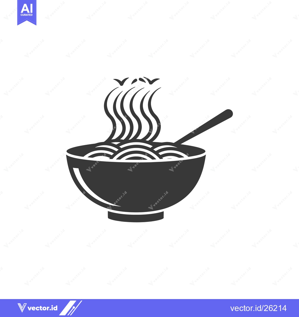 Premium Vector dari Black and White Silhouette of a Bowl of Steaming Noodles with a Spoon