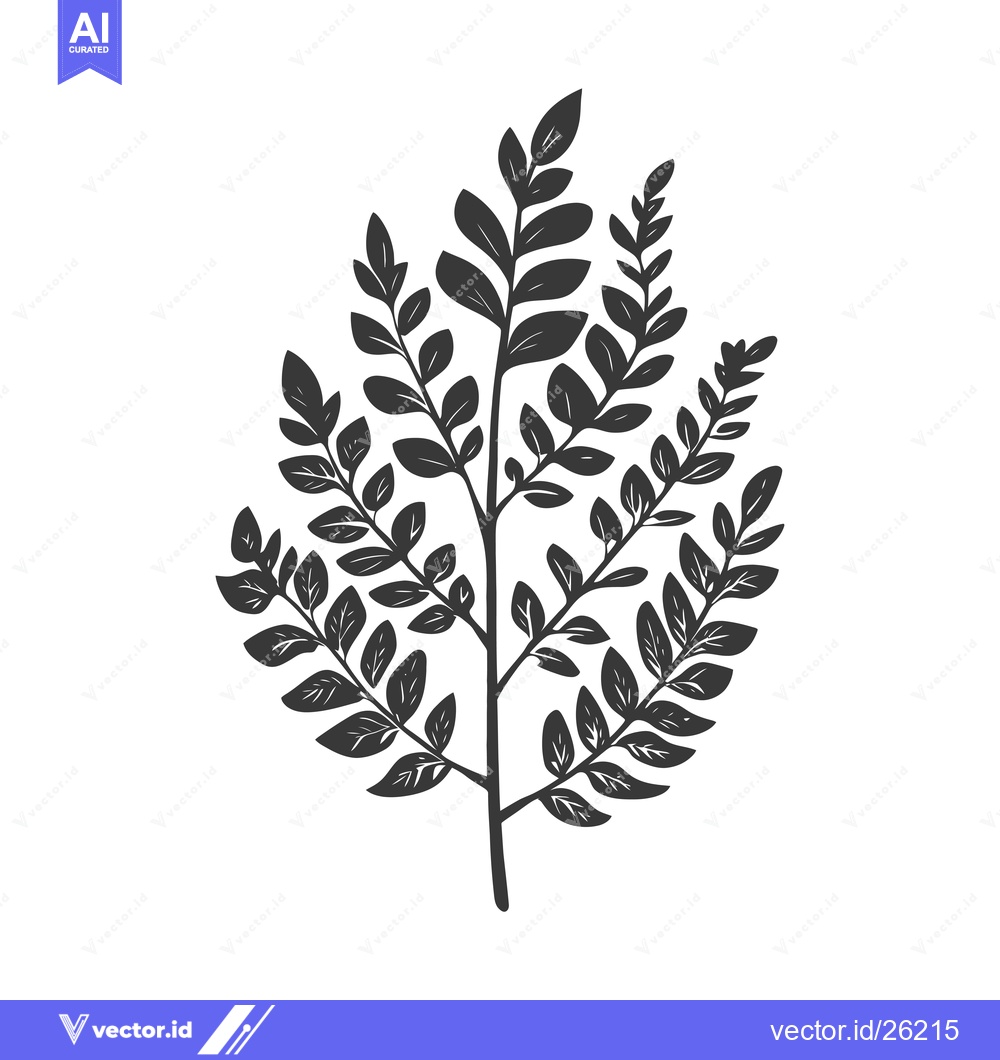 Premium Vector dari Black and White Silhouette of a Branch with Leaves