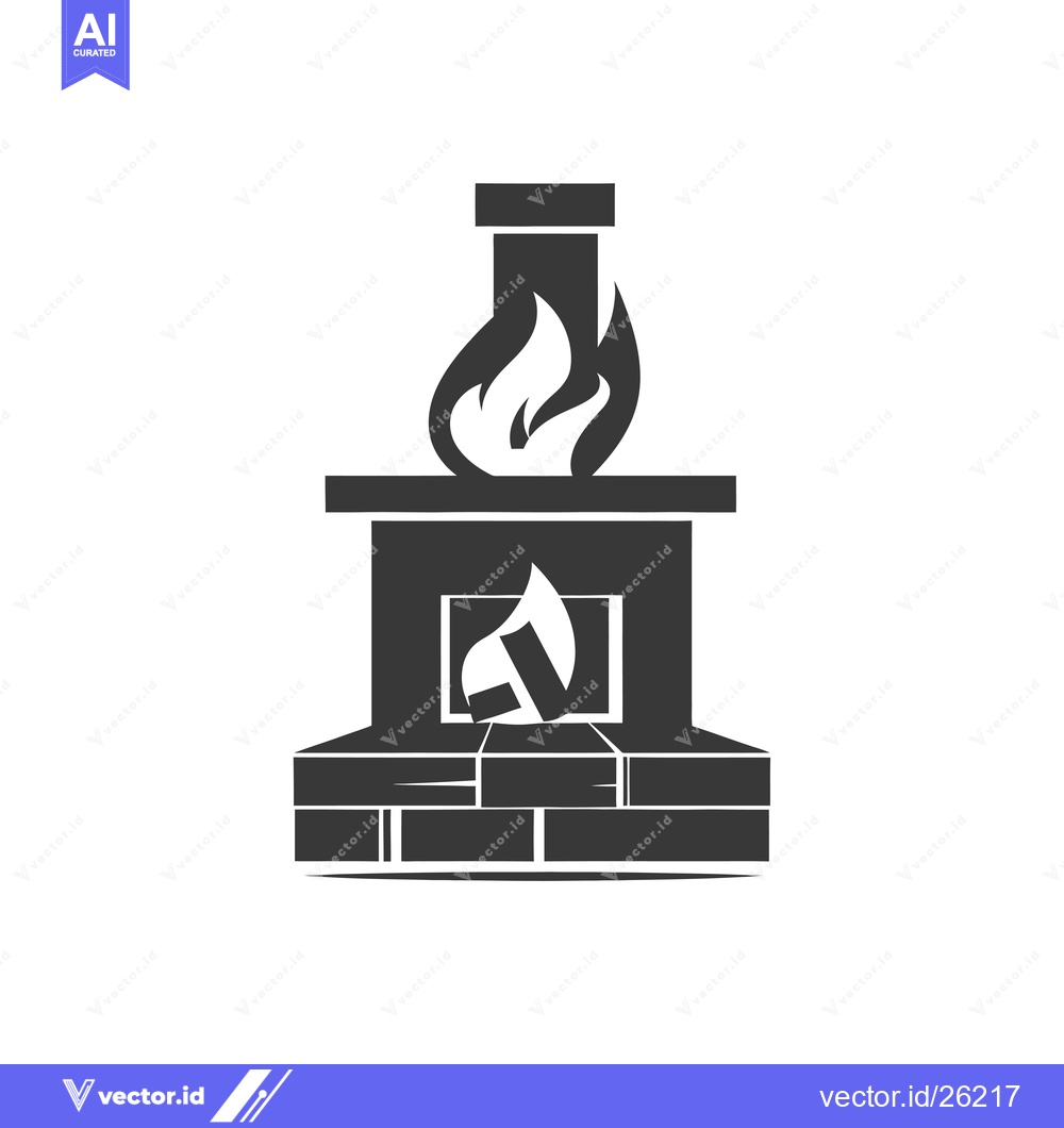 Premium Vector dari Black and White Silhouette of a Brick Fireplace with Flames