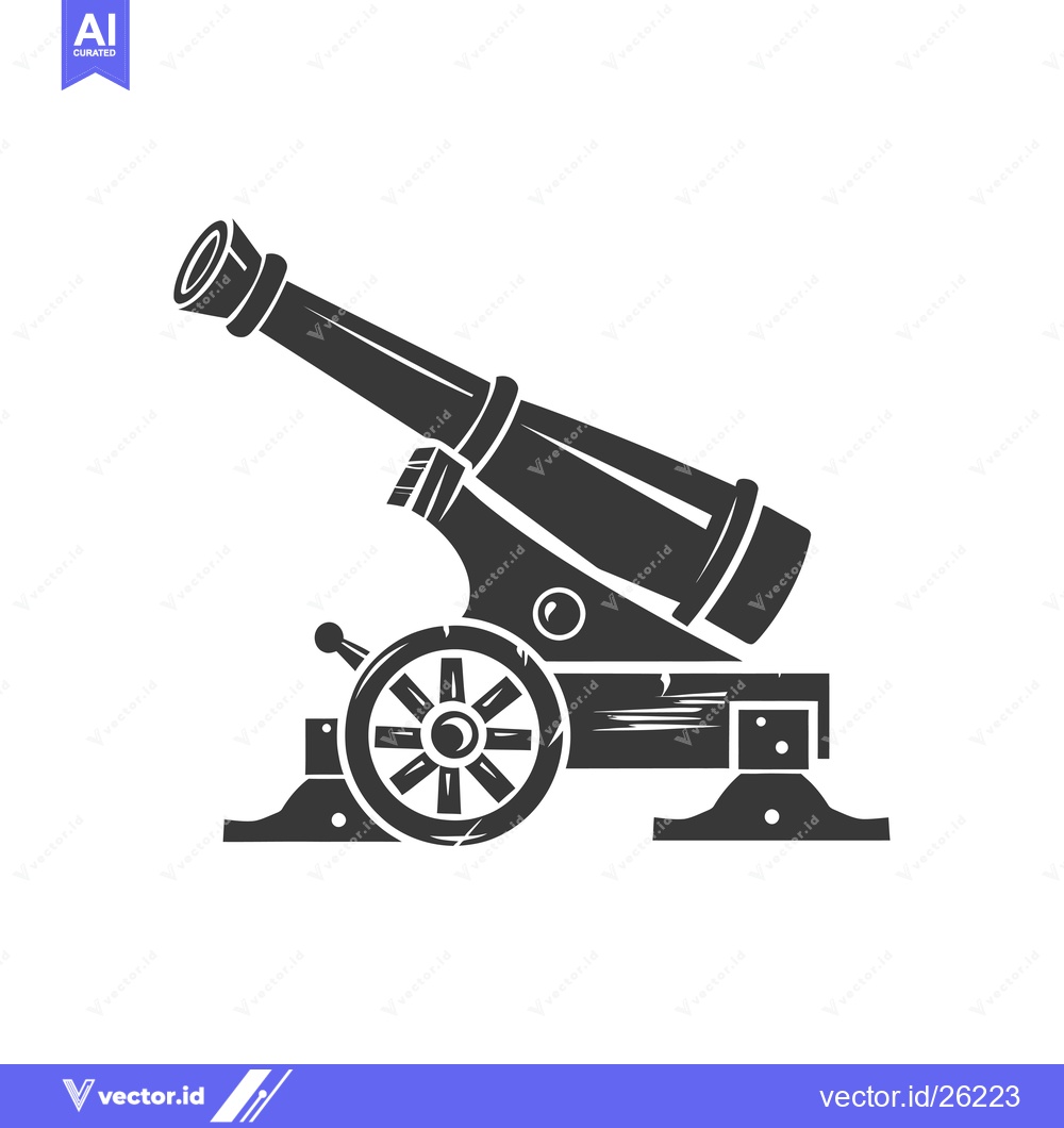 Premium Vector dari Black and White Silhouette of a Cannon with a Wheel