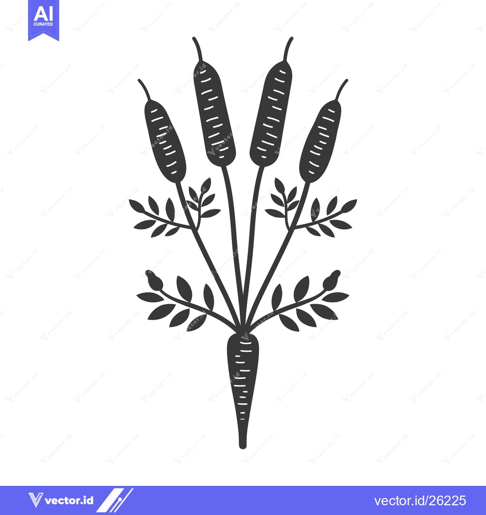 Premium Vector dari Black and White Silhouette of a Cattail Plant with Four Spikes