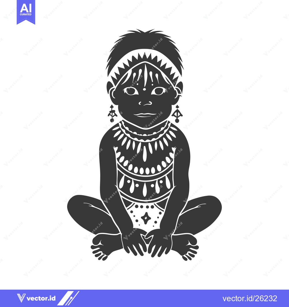 Premium Vector dari Black and white silhouette of a child wearing traditional tribal cloth