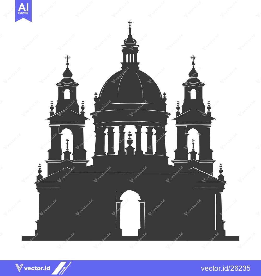 Premium Vector of Black and White Silhouette of a Church with Three Domes