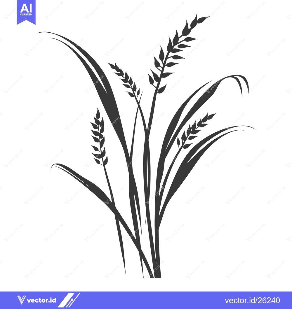 Premium Vector dari Black and white silhouette of a cluster of wheat stalks