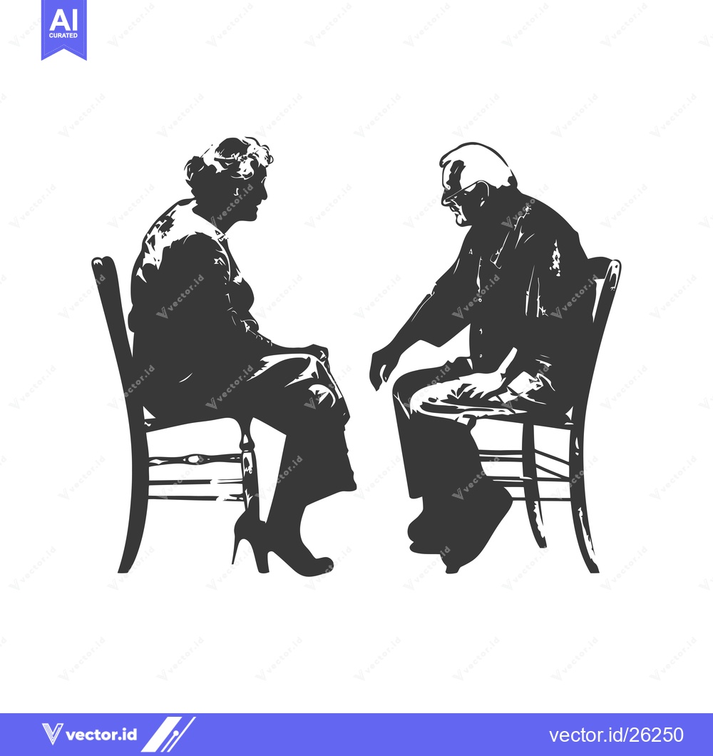 Premium Vector of Black and White Silhouette of a Couple Sitting in Chairs