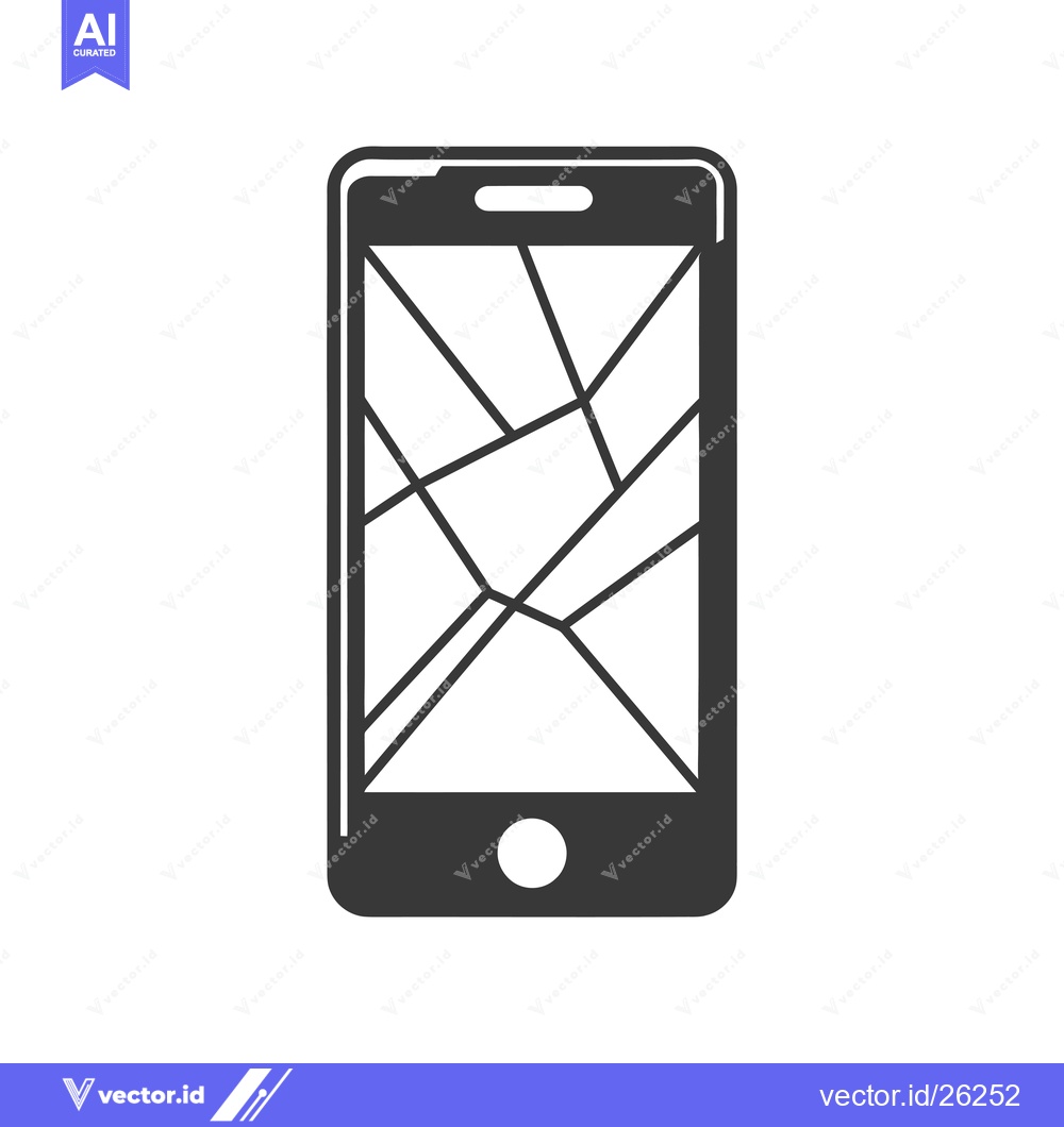 Premium Vector of Black and White Silhouette of a Cracked Smartphone Screen