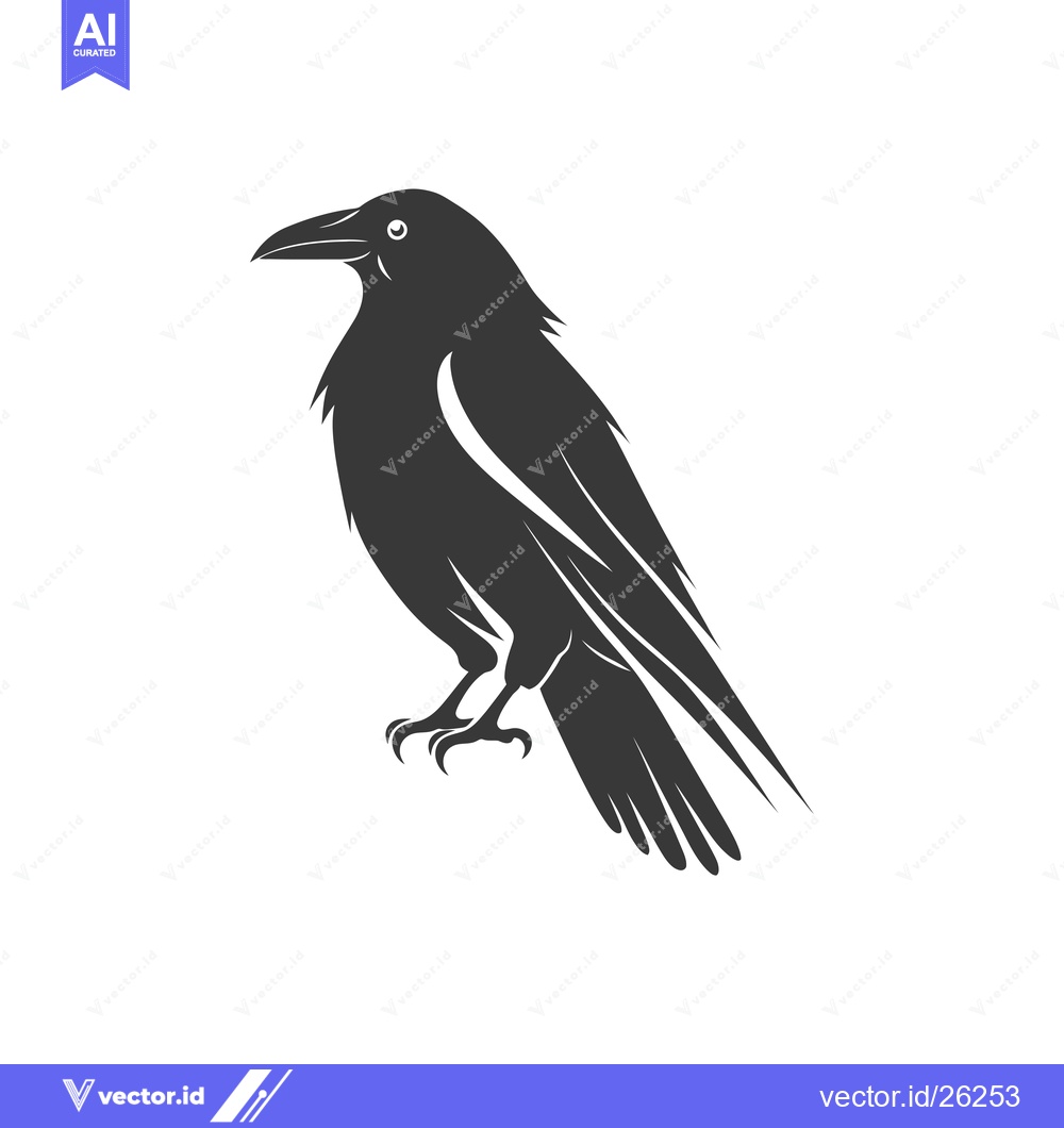 Premium Vector dari Black and White Silhouette of a Crow in a Standing Position