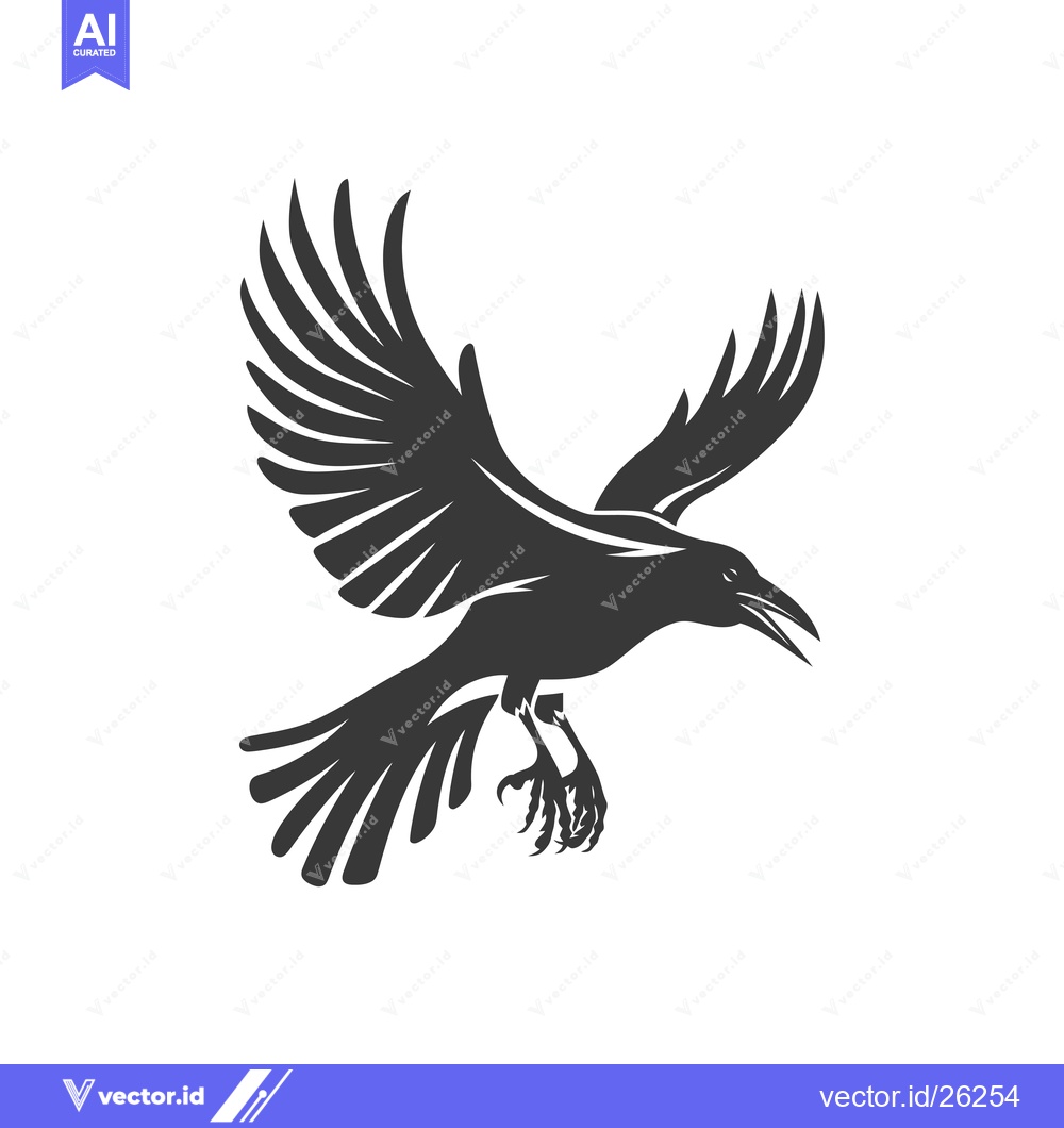 Premium Vector dari Black and White Silhouette of a Crow in Flight