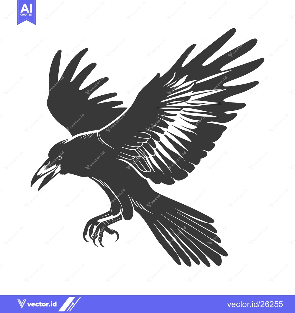 Premium Vector dari Black and White Silhouette of a Crow in Flight