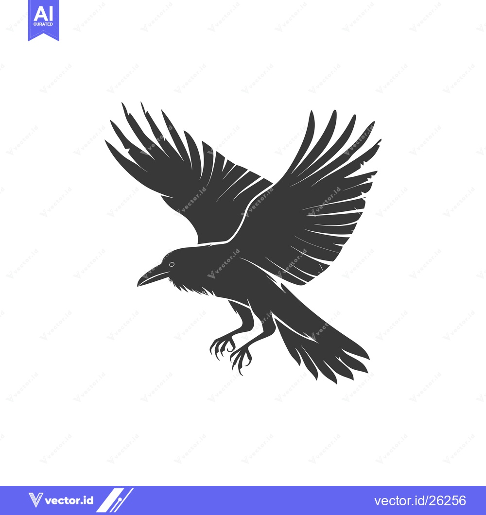 Premium Vector dari Black and white silhouette of a crow in flight
