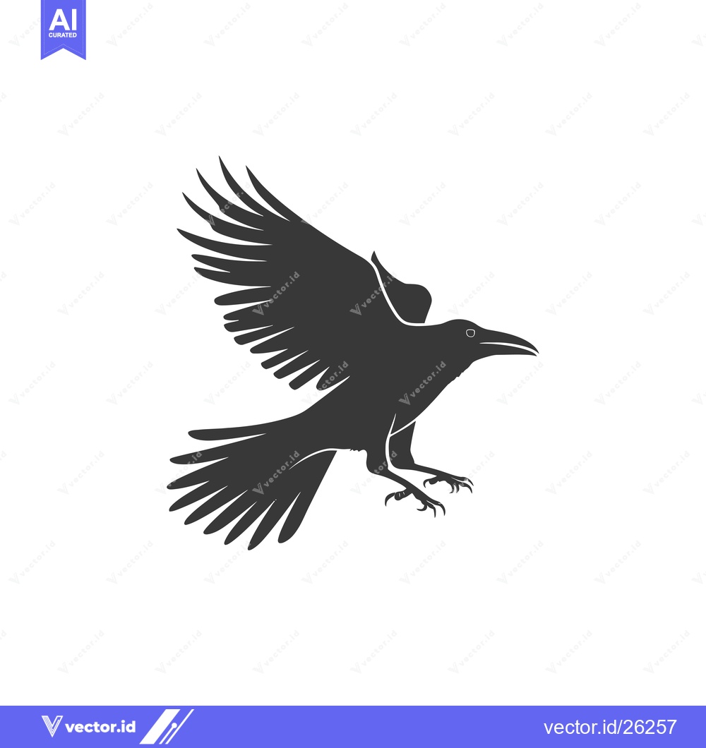 Premium Vector dari Black and white silhouette of a crow in flight