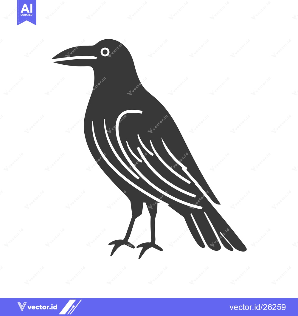 Premium Vector dari Black and white silhouette of a crow standing on white background