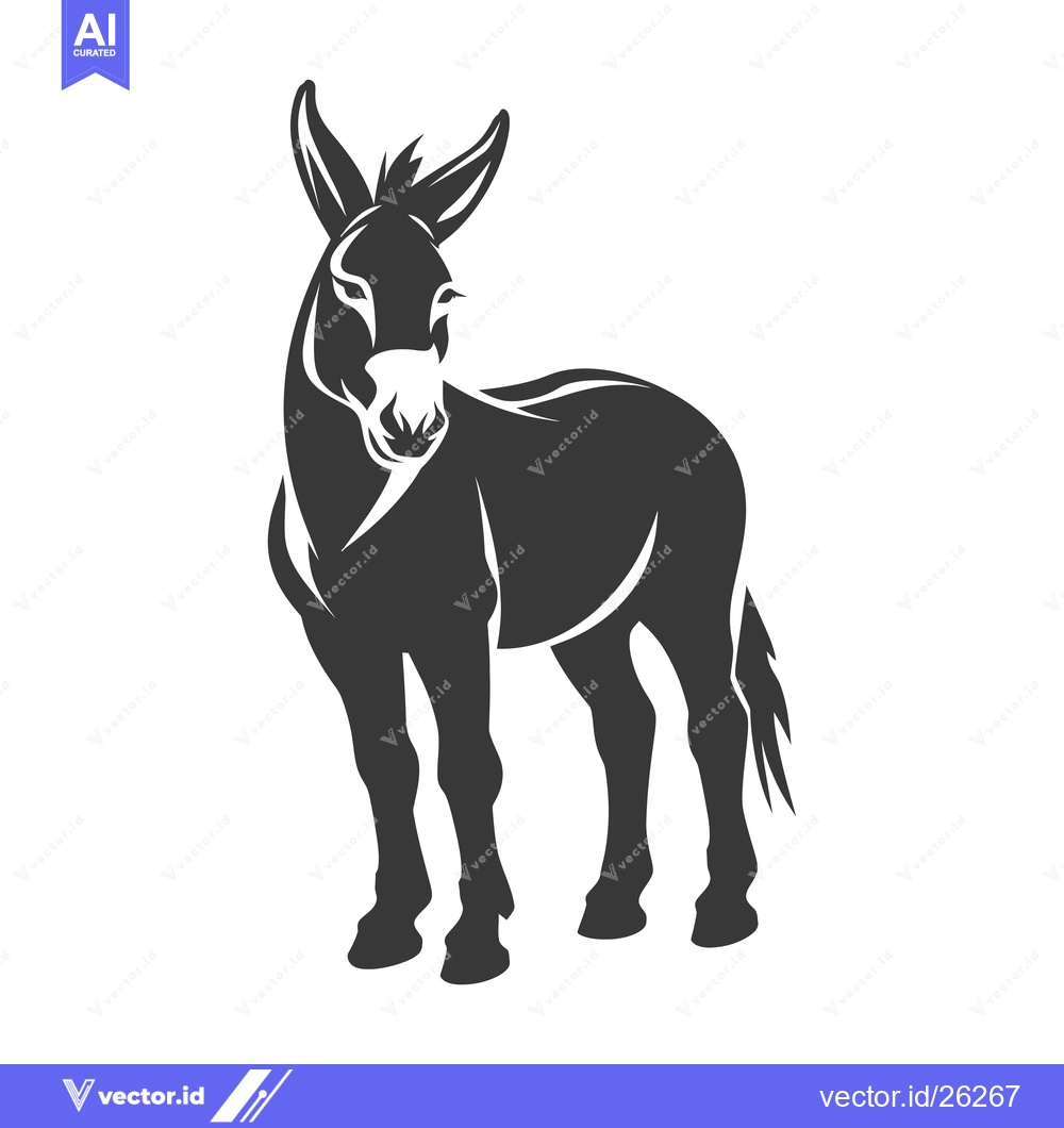 Premium Vector dari Black and White Silhouette of a Donkey Standing